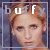 Two side-by-side animated frames of a pixelated icon featuring the word 'buffy' above a person's face with light brown hair, each frame enclosed in a thin border.