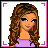 Animated contact sheet of a pixel art character with long brown hair wearing purple crop top and blue jeans, transitioning from full-body view to text-only 'i love you!' message across multiple frames.