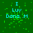 Green background with cyan text 'I Luv Dora .M' and scattered green pixel particles, animated with particle movement.