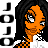 Pixel art contact sheet showing three frames of an animated buddy icon featuring a cartoon character with orange skin, black hair, and checkered clothing against a gray background.