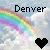 four and four shows a rainbow over clouds with 'Denver' text above each , featuring different colored hearts below the text