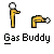 A contact sheet of seven animated frames showing a yellow stick figure and pipe emitting green gas, with the text "Gas Buddy" beneath each frame.