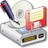 Pixelated icon shows a white skull with hollow eye sockets holding a blue pen, next to a red book with yellow pages on a gray base with two slots.