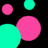 Black background filled with scattered pink and cyan circles of varying sizes, some partially cropped at edges.