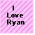 Pixelated text 'I Love Ryan' on a pink and white striped background with diagonal lines.