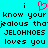 Cyan background with black pixelated text and a pink heart symbol, displaying repeated phrases about jealousy and love.