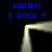 Blue pixelated text "NANDO I ROCK !!" repeats four times around a glowing white rectangular frame on black background.