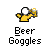 Animated pixel art of a yellow figure with white hair holding a beer mug, transitioning through multiple poses with speech bubbles.