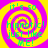 Four identical of a yellow and pink spiral background with green text reading "it's so hypnotic! just like ME!" in pixelated font