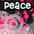 Four- of pink and gray abstract patterns with text labels 'Peace', 'Love', 'Music' and a play button symbol