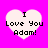 Four identical heart-shaped icons with text on a bright pink background, each displaying 'I Love You Adam!' in black pixelated font.