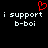 Red pixelated heart symbol above white text reading 'i support b-boi' on black background, duplicated side-by-side.