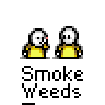 Animated contact sheet of 16 pixel art frames showing a yellow stick figure with changing facial expressions and speech bubbles over gray background.