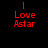 Red pixelated text on black background reads 'I Love Astar' in four identical arranged in a