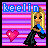 Pixel art icon with striped background, blue text 'keelin', blonde character holding heart-shaped object.