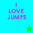 Pixelated text "I LOVE JUMPS" in pink on cyan and green backgrounds with a green star and blue star icon.