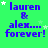 Green background with blue text reading 'lauren & alex.... forever!' and white stars scattered across the image.
