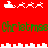 Red background with white pixelated reindeer and sleighs, green "Christmas" text repeating horizontally in two