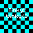 Pixelated text 'Tinky!! Winky<3' on cyan and black checkered background with animated distortion effects