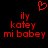Red pixelated text and heart symbol on black background, with 'ily katey mi babey' repeated in two