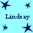 Light blue background with dark blue star icons and repeated text "Lindsay" in serif font across four