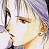 Pixelated anime-style character with light purple hair and brown eyes, side profile against black background with white text.