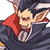 Pixelated 50x50 AIM buddy icon featuring a character with blonde hair, red eyes, and large ears wearing a dark outfit with a red cape-like element.