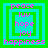 Four identical square arranged in a , each containing nested square borders and text elements in pink and green on a cyan background