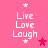 Pink background with white text 'Live Love Laugh' and star symbols, featuring animated pink stars in different positions across frames.
