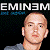 Pixelated collage of four Eminem images with text 'EMINEM' and blue 'LIVE' on black background, split into quadrants.