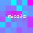 Pixelated of cyan, purple, and magenta squares with four instances of the text 'micaila' in white lowercase letters