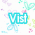 Pixelated text 'Vist', 'my', and 'page' in cyan, green, and pink respectively, over a white background with pastel heart and flower motifs.