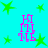 Cyan background with green star shapes and four identical pink text stacks reading 'HI I'M ICE' in pixelated font.