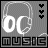 A 6-frame animated contact sheet of a monochrome buddy icon featuring headphones, 'OC' text, and music-related elements with changing volume indicators.