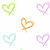 Six pixelated heart-shaped icons in green, pink, orange, blue, purple, and light green arranged in a grid on a white background.