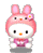 Two pixelated pink bunny-hatted characters with white faces and orange noses sit side-by-side against a gray background, one with a flower on the hat, the other without.