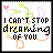 A 3x2 contact sheet of six animated frames showing a pixel art icon with text "I CAN'T STOP DREAMING OF YOU" and decorative elements like hearts, swirls, and outlines in pastel colors.