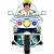 Pixelated animated icon showing a police officer on a motorcycle with flashing lights and green text reading Original Icons .com on dark background.