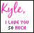 nine displays variations of a pink and black text-based design with 'Kyle,' 'I LOVE YOU' and 'SO MUCH' on white backgrounds