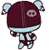 identical cartoon characters in various poses, each with a maroon helmet, light blue accents, and a circular symbol on the helmet