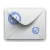 Static pixel art of a white envelope with a blue circular stamp and a smaller blue square stamp on its right side.