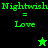 Green pixelated text 'Nightwish = Love' appears on black and green backgrounds with two star icons, one green and one black.