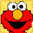 A 4x4 contact sheet of Elmo animated frames with yellow background, red hearts, and repeated "elmo" text in white outline font.