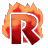 A stylized red letter R with orange and yellow flame-like edges, displayed in three variations showing subtle animation changes.