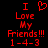 Red pixelated text and symbols on black background with heart symbol above 'Love' in left view, no heart in right view.