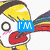 Animated icon shows a cartoon character with yellow hair, red lips, and pink cheeks holding a rainbow-colored object; text overlays change from 'I'M' to 'RANDOM!!' while paper clips appear below.