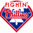 Pixelated heart-shaped icon with red border, blue and white interior, featuring 'FIGHTN'' text at top and partial 'PHILADELPHIA' below.