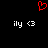 Red pixelated heart symbol above two identical white text strings on black background.