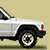Pixelated white SUV with black trim and silver wheels shown from three angles against a beige background, with partial text below.