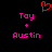 Red heart symbol above pink text reading 'Toy + Austin' on black background, two identical side-by-side displays.